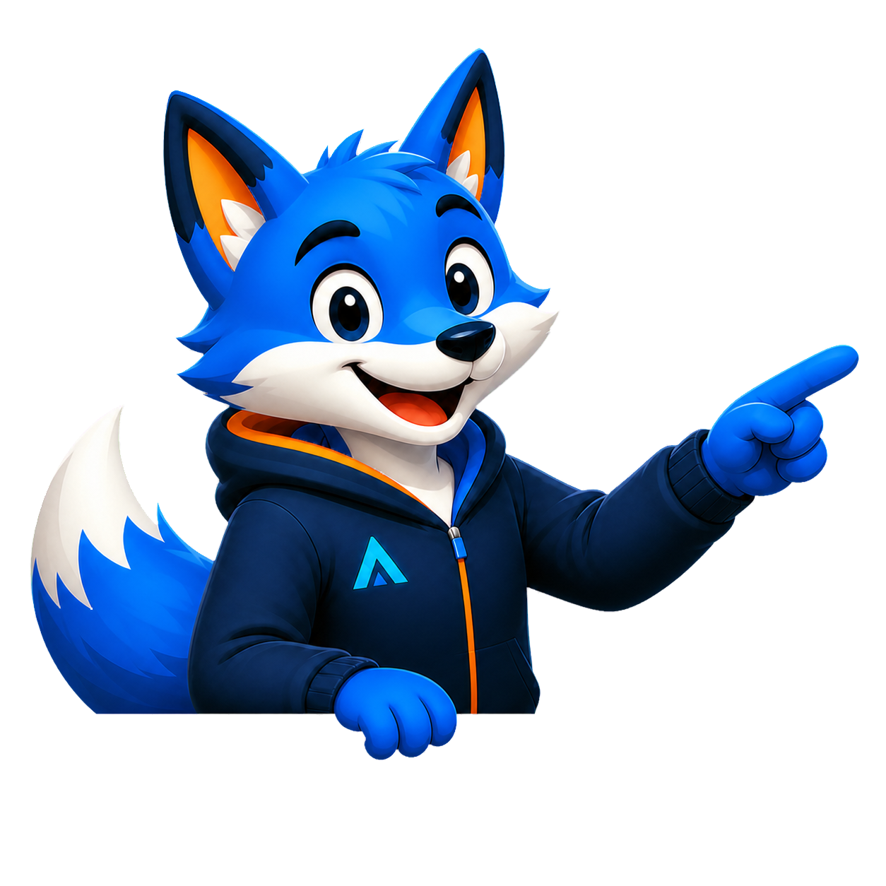 Raposa azul da NOVA a apontar para o título e a segurar um card
