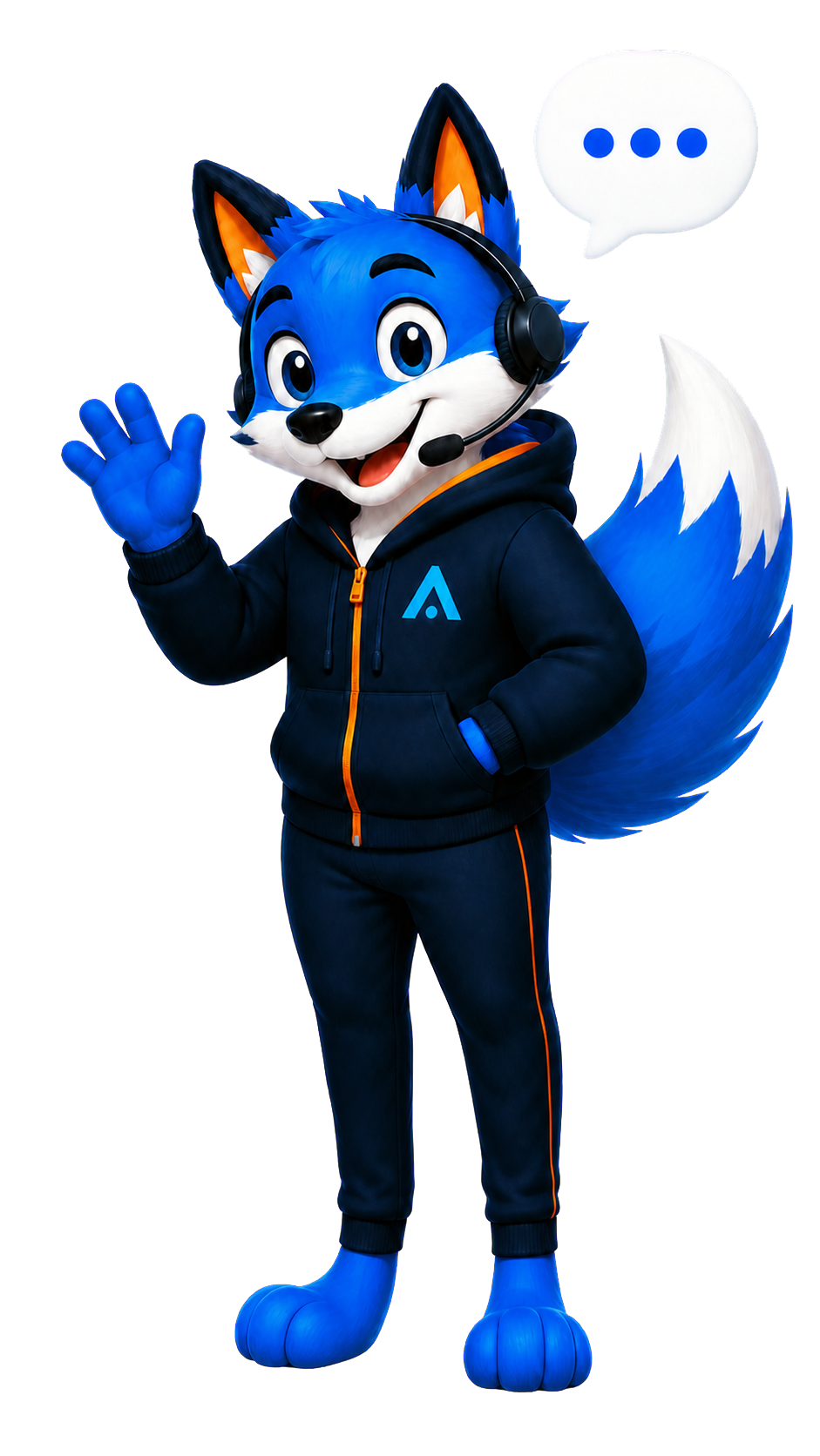 Mascote azul da NOVA disponível para apoiar o seu projeto
