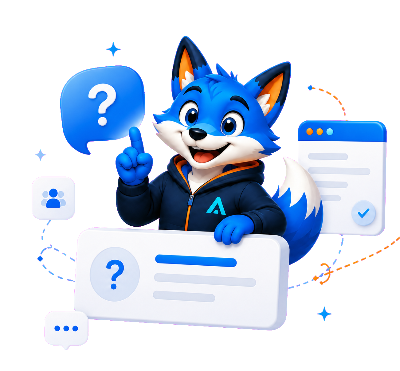 Mascote azul da NOVA a responder a perguntas